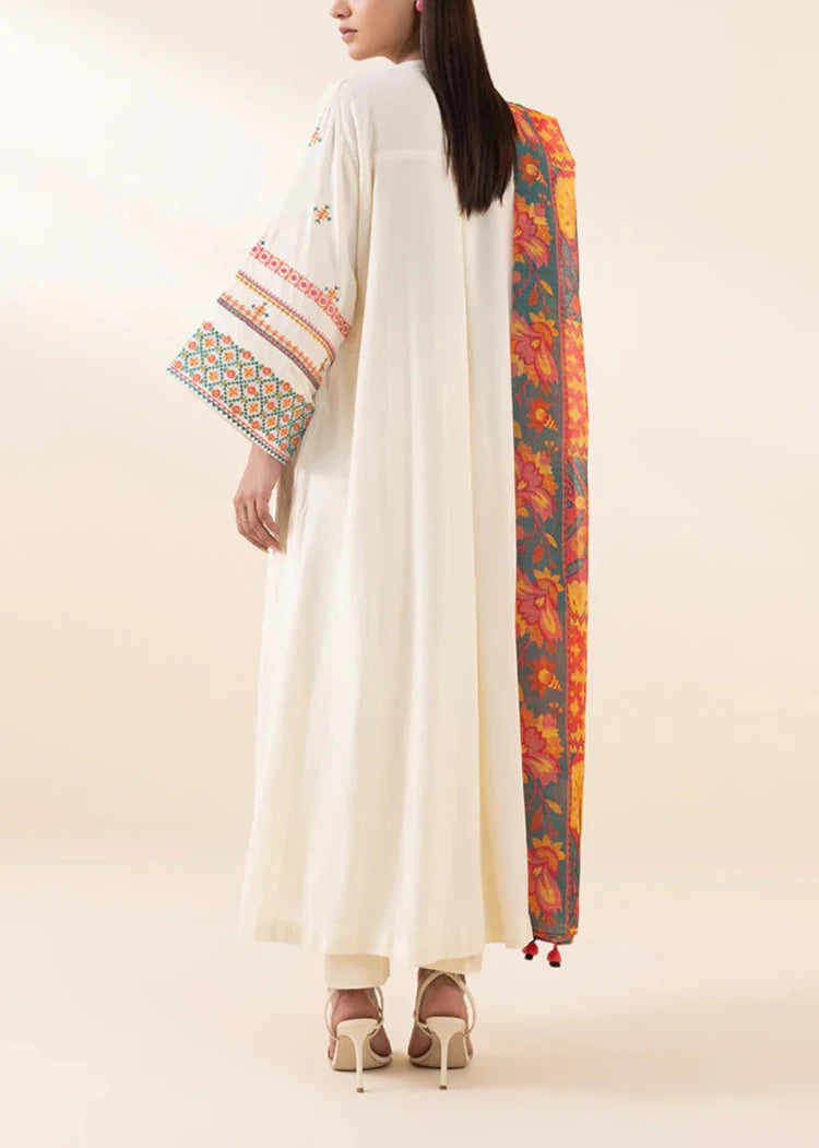 3PC Lawn Embroidered with Print Dupatta- SS-3006